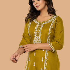 Olive Bloom Embroidery Top