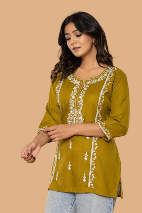 Olive Bloom Embroidery Top