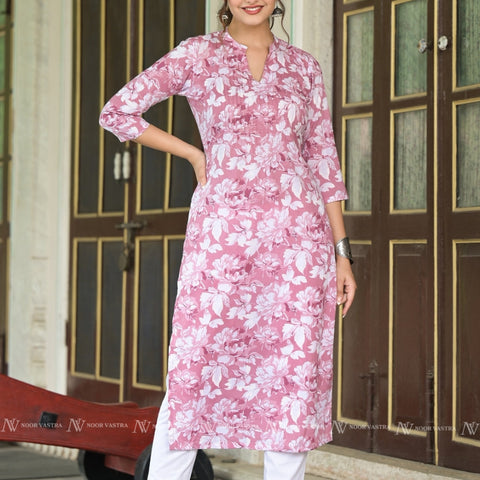 Pink Cotton Jaal Print Kurti