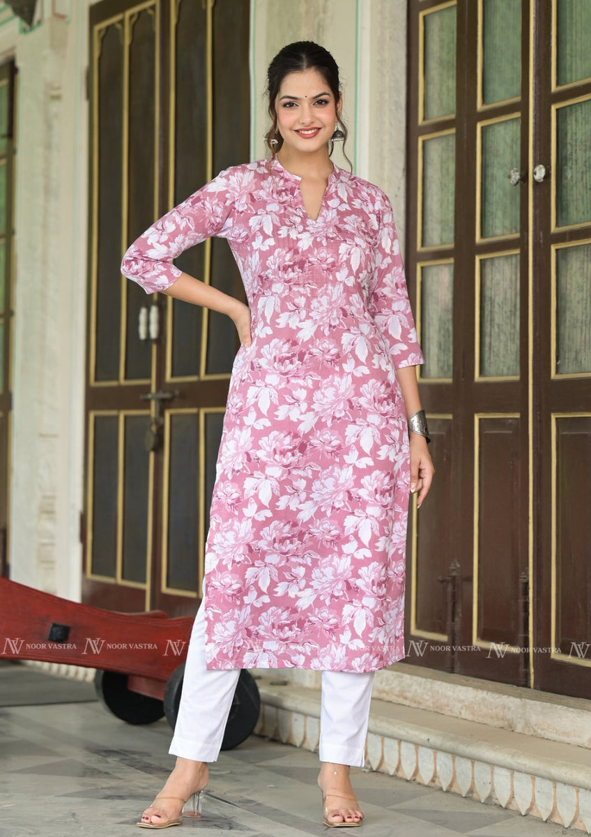 Pink Cotton Jaal Print Kurti