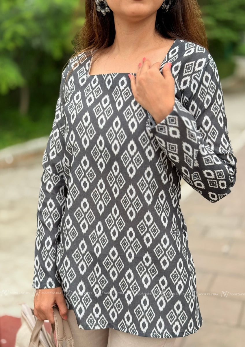 Grey Whisper Ikat Cotton Top