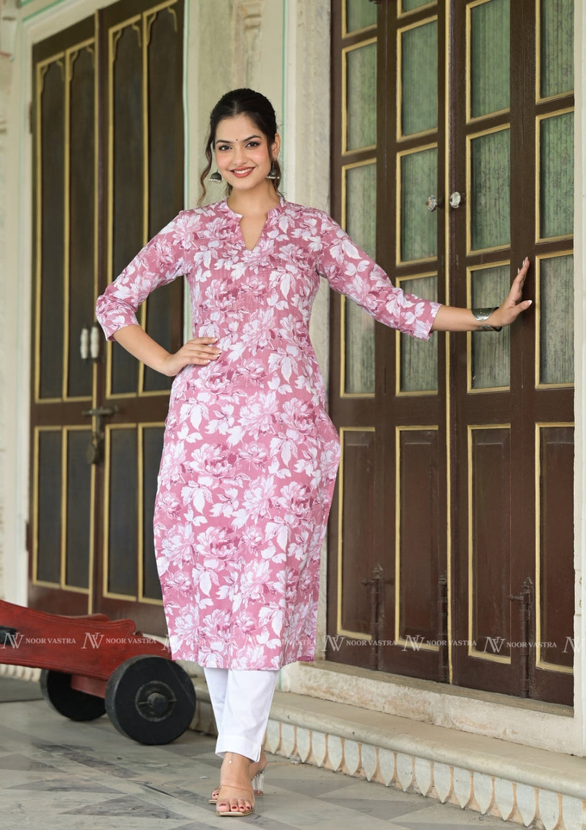 Pink Cotton Jaal Print Kurti