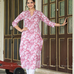 Pink Cotton Jaal Print Kurti
