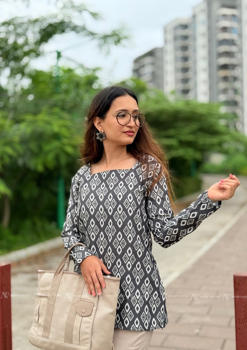 Grey Whisper Ikat Cotton Top
