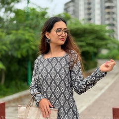 Grey Whisper Ikat Cotton Top