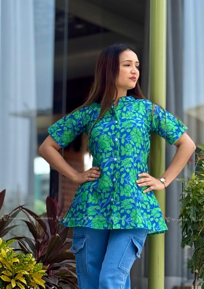 Green Floral Cotton Top