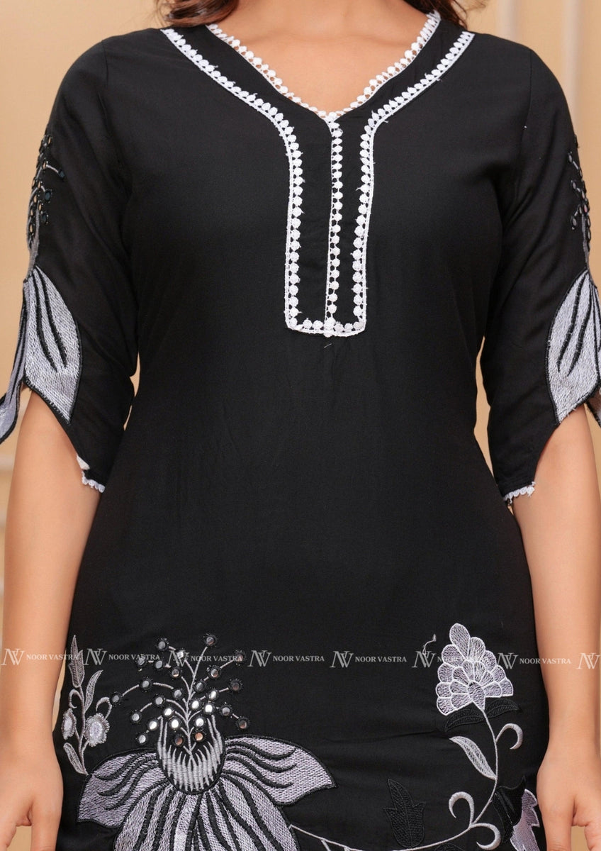 Black Embroidered Kurti Set