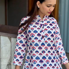 White Floral Cotton Short Top