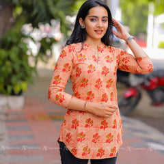 Orange Floral Cotton Short Top
