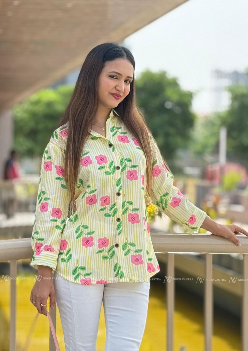 Yellow Flower Cotton Short Top