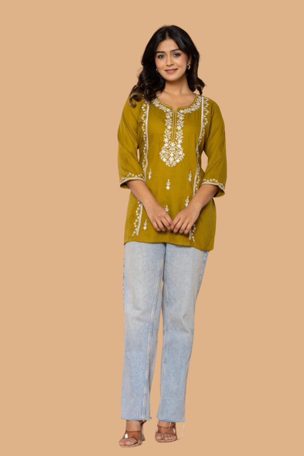 Olive Bloom Embroidery Top