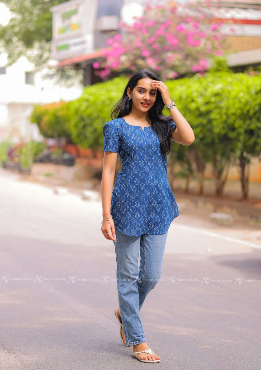 Azure Blue Cotton Short Top