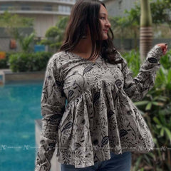 Grey Floral Cotton Short Top