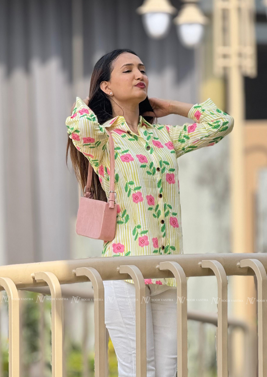 Yellow Flower Cotton Short Top