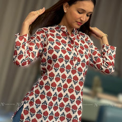 Red Flower Cotton Short Top