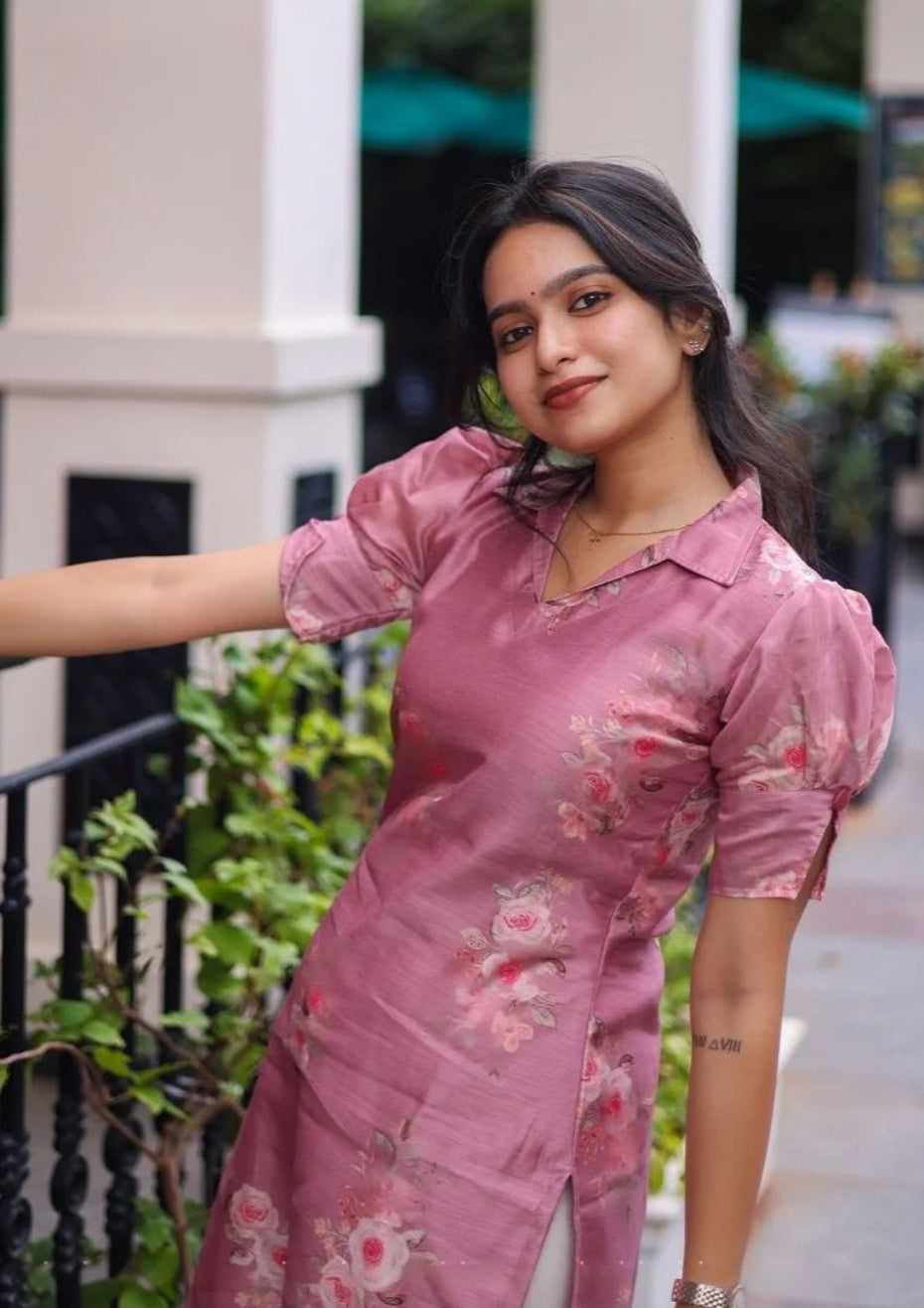 Pink Flower Kurti