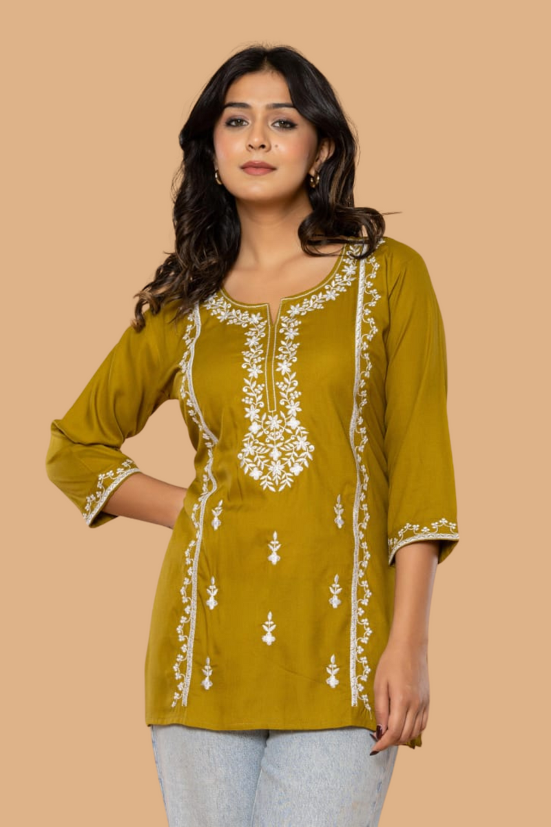 Olive Bloom Embroidery Top