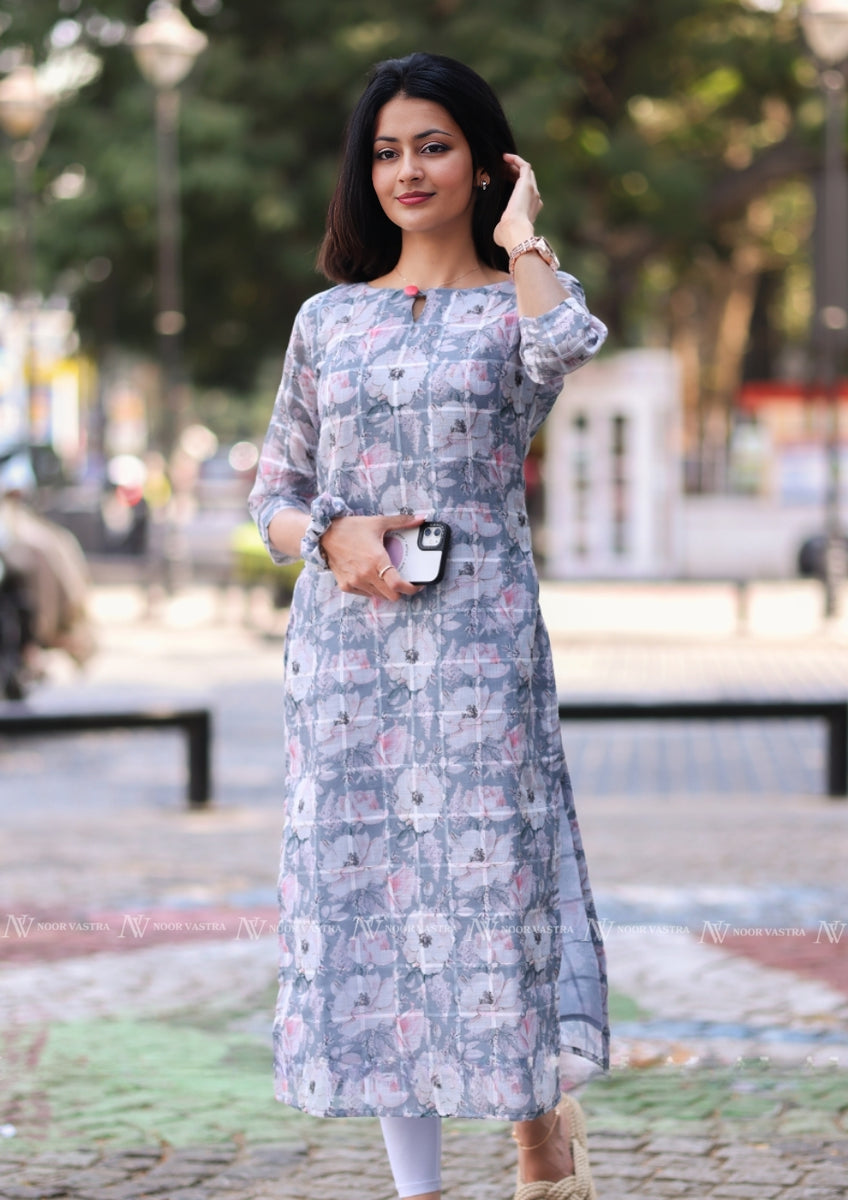 Grey Floral Kurti