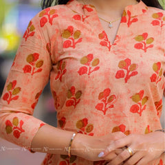 Orange Floral Cotton Short Top