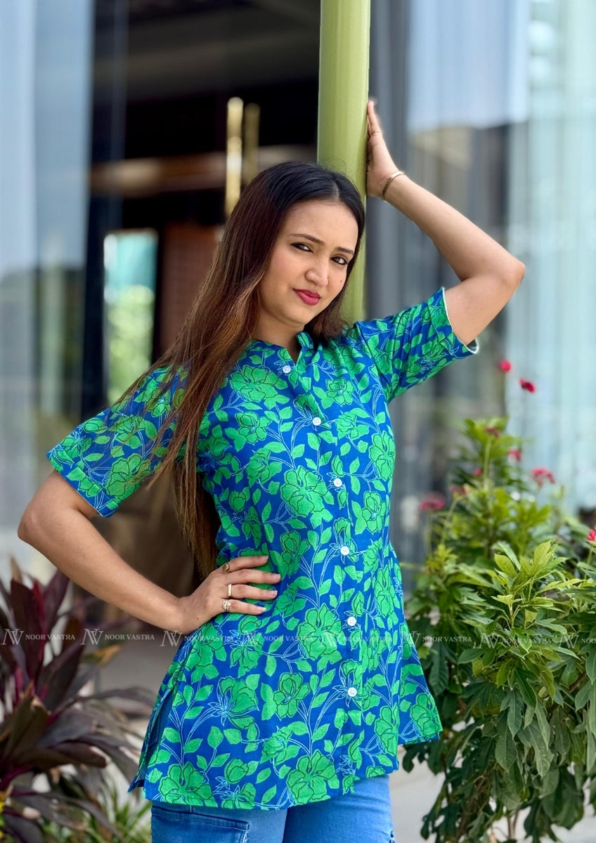 Green Floral Cotton Top