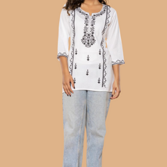 White Bloom Embroidery Top