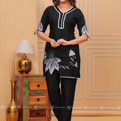 Black Embroidered Kurti Set