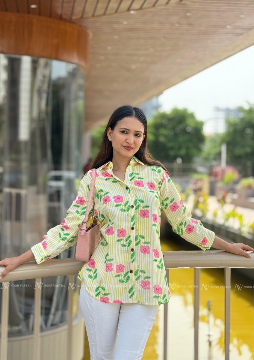 Yellow Flower Cotton Short Top
