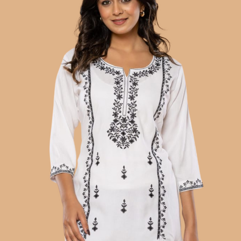 White Bloom Embroidery Top