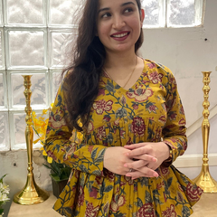 Yellow Printed Peplum Top