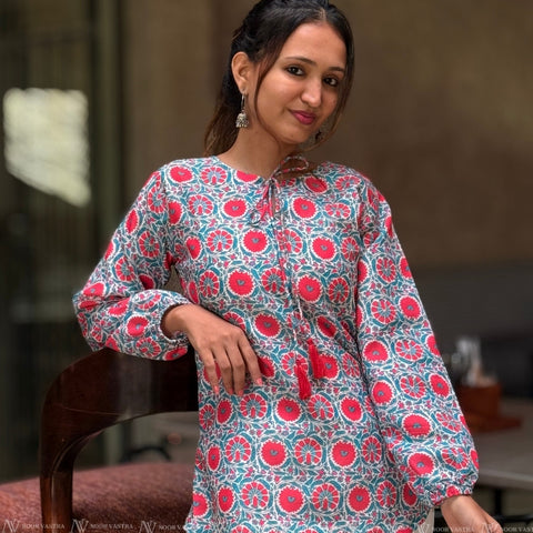 Teal Garden Grace Cotton Top