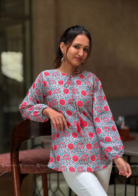 Teal Garden Grace Cotton Top