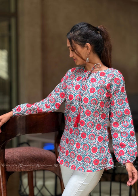 Teal Garden Grace Cotton Top