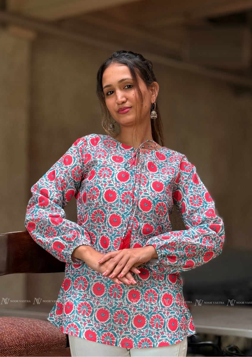 Teal Garden Grace Cotton Top