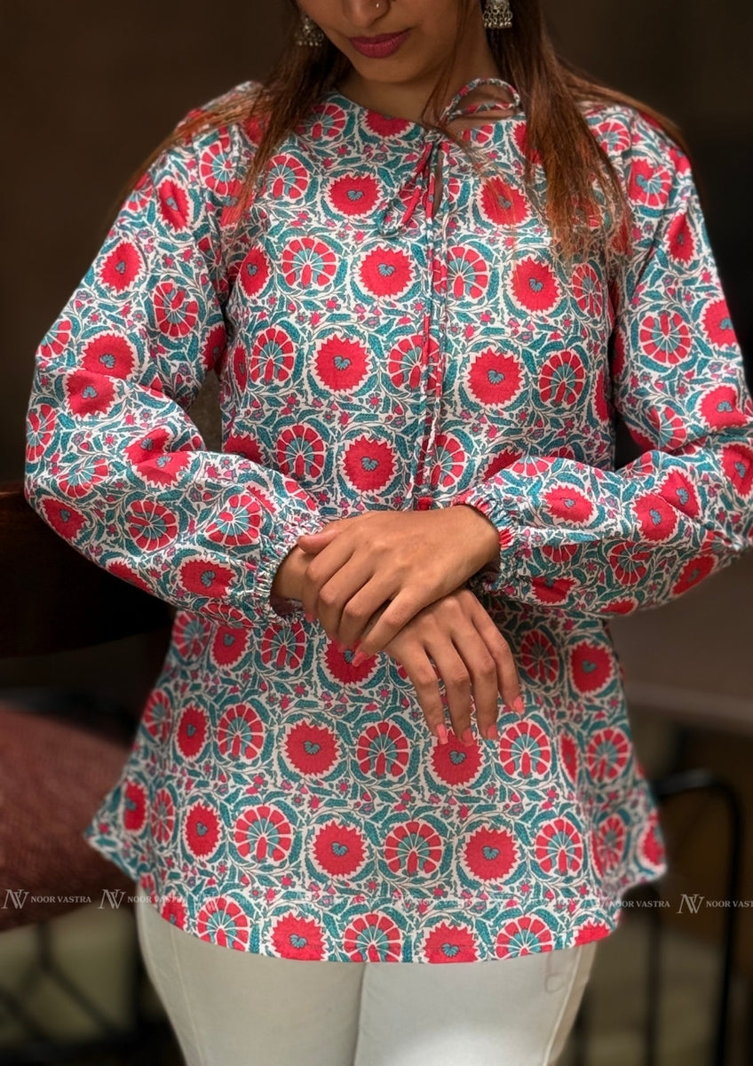 Teal Garden Grace Cotton Top