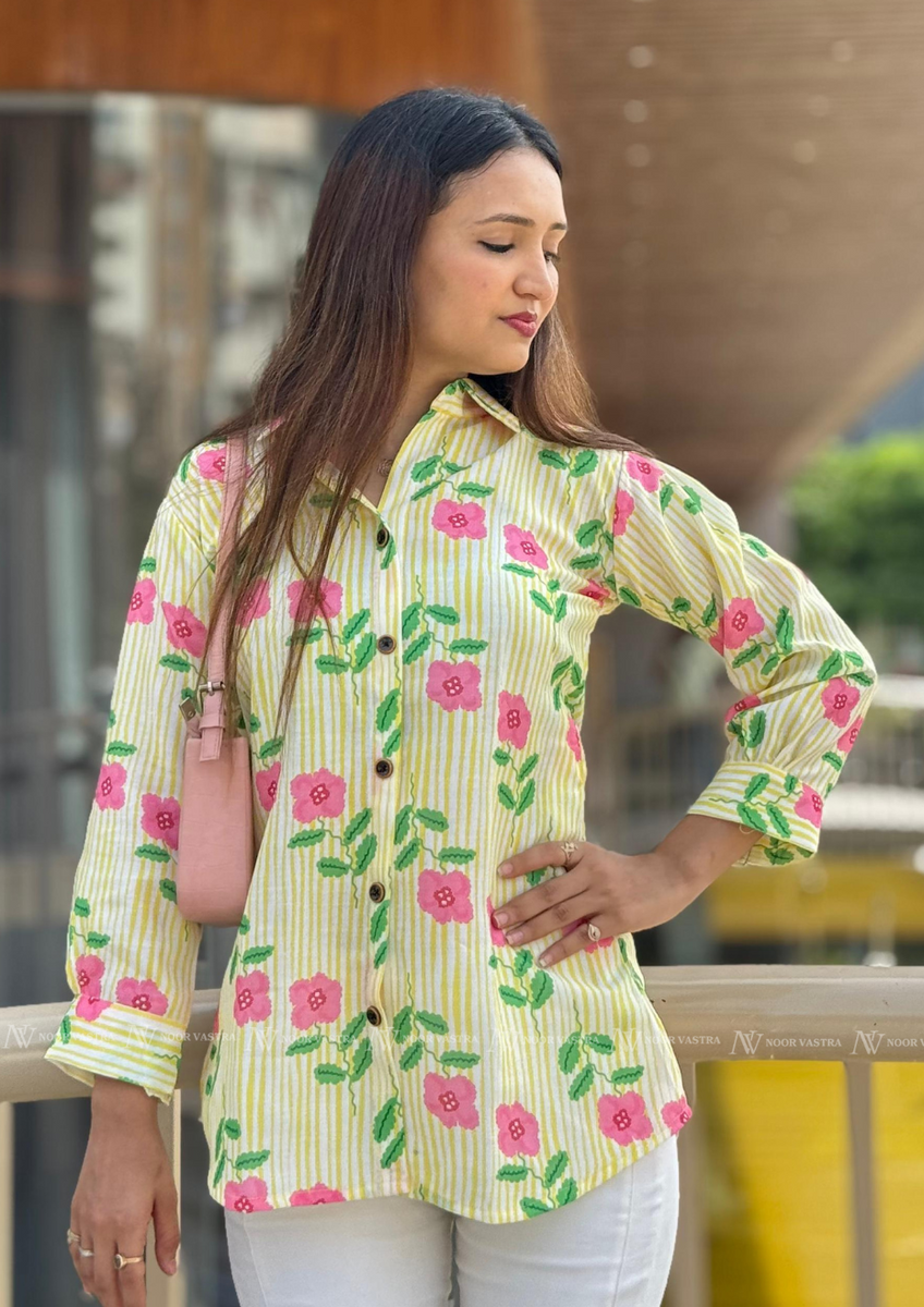 Yellow Flower Cotton Short Top