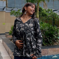 Black Floral Cotton Short Top