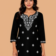 Black Bloom Embroidery Top