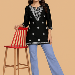 Black Bloom Embroidery Top