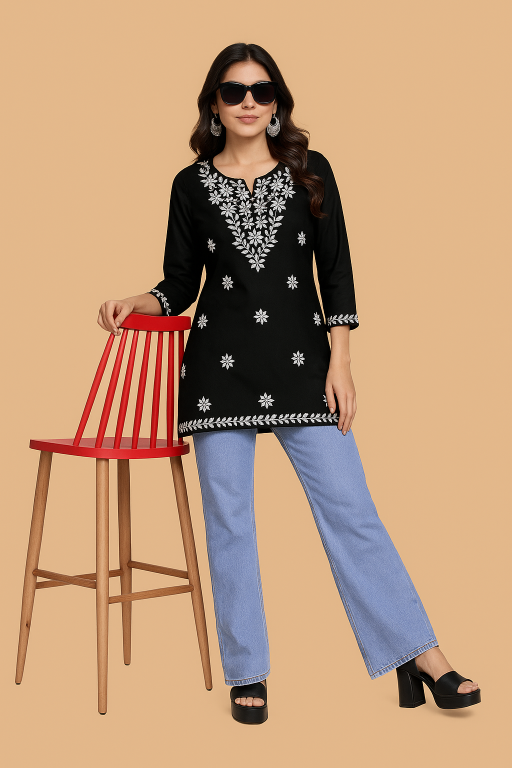 Black Bloom Embroidery Top