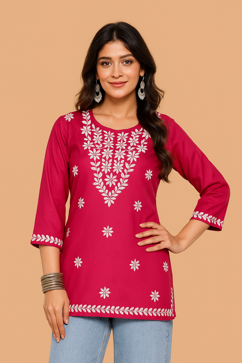 Pink Bloom Embroidery Top