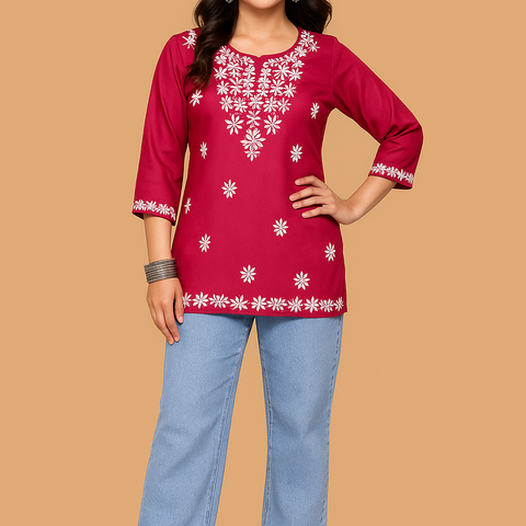 Pink Bloom Embroidery Top