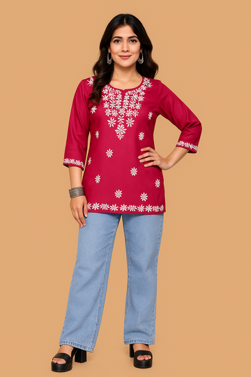 Pink Bloom Embroidery Top