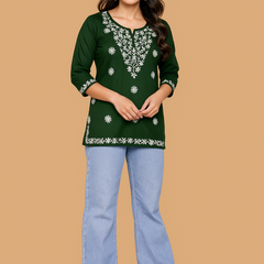 Green Bloom Embroidery Top