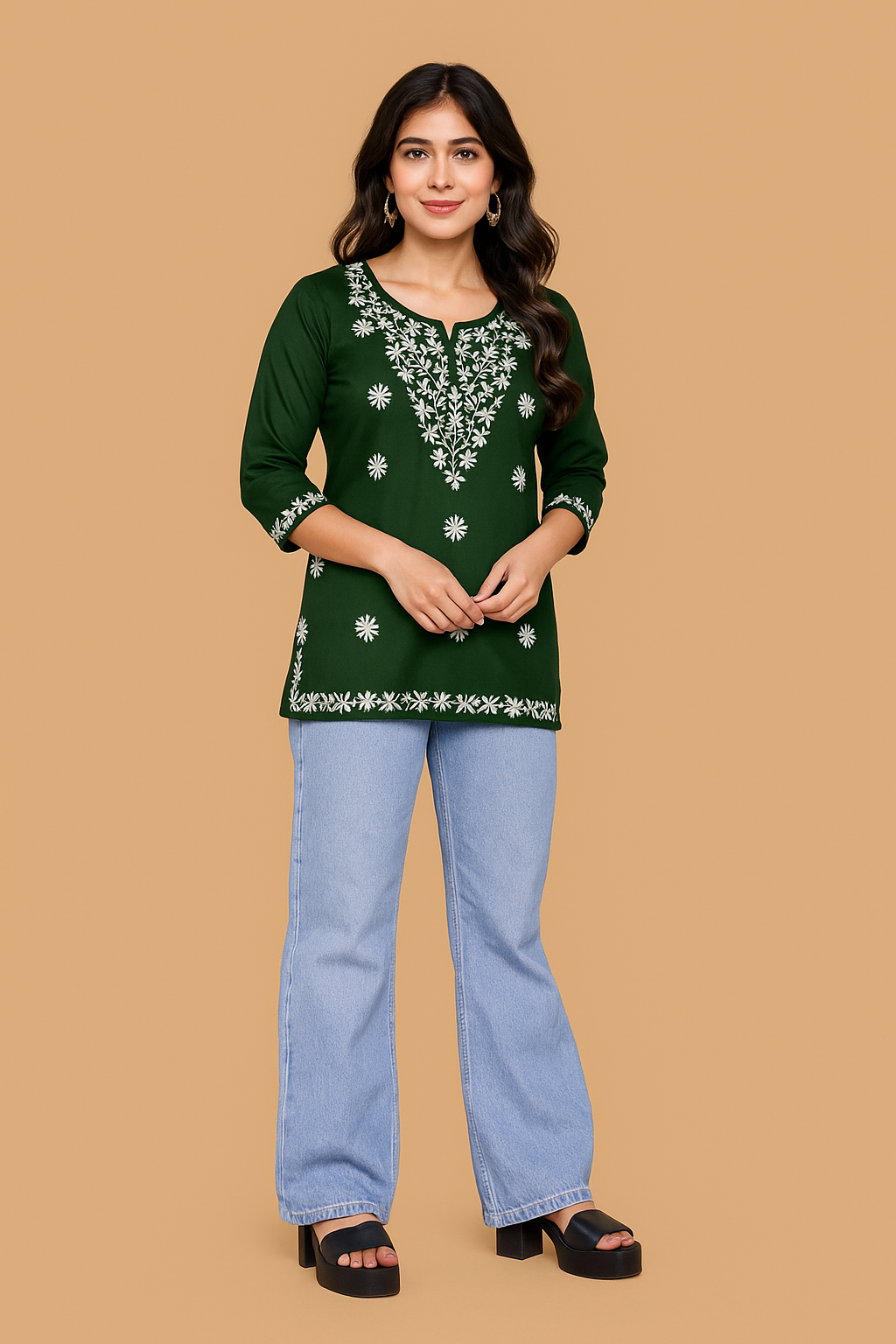 Green Bloom Embroidery Top