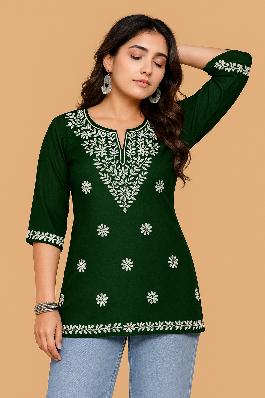 Green Bloom Embroidery Top