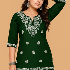 Green Bloom Embroidery Top