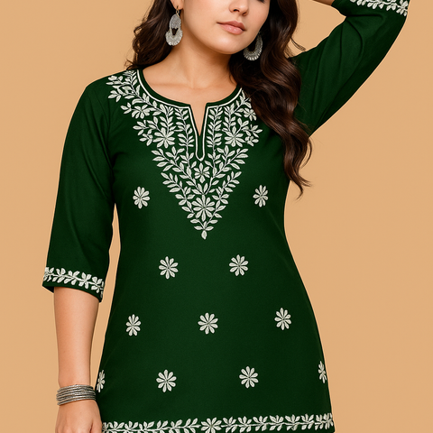 Green Bloom Embroidery Top