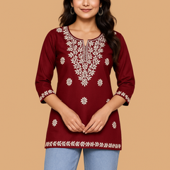 Maroon Bloom Embroidery Top