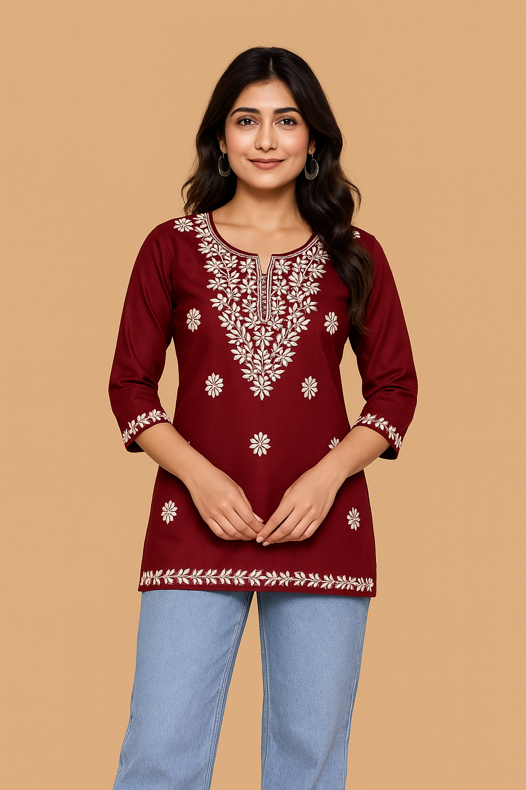 Maroon Bloom Embroidery Top