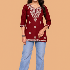 Maroon Bloom Embroidery Top
